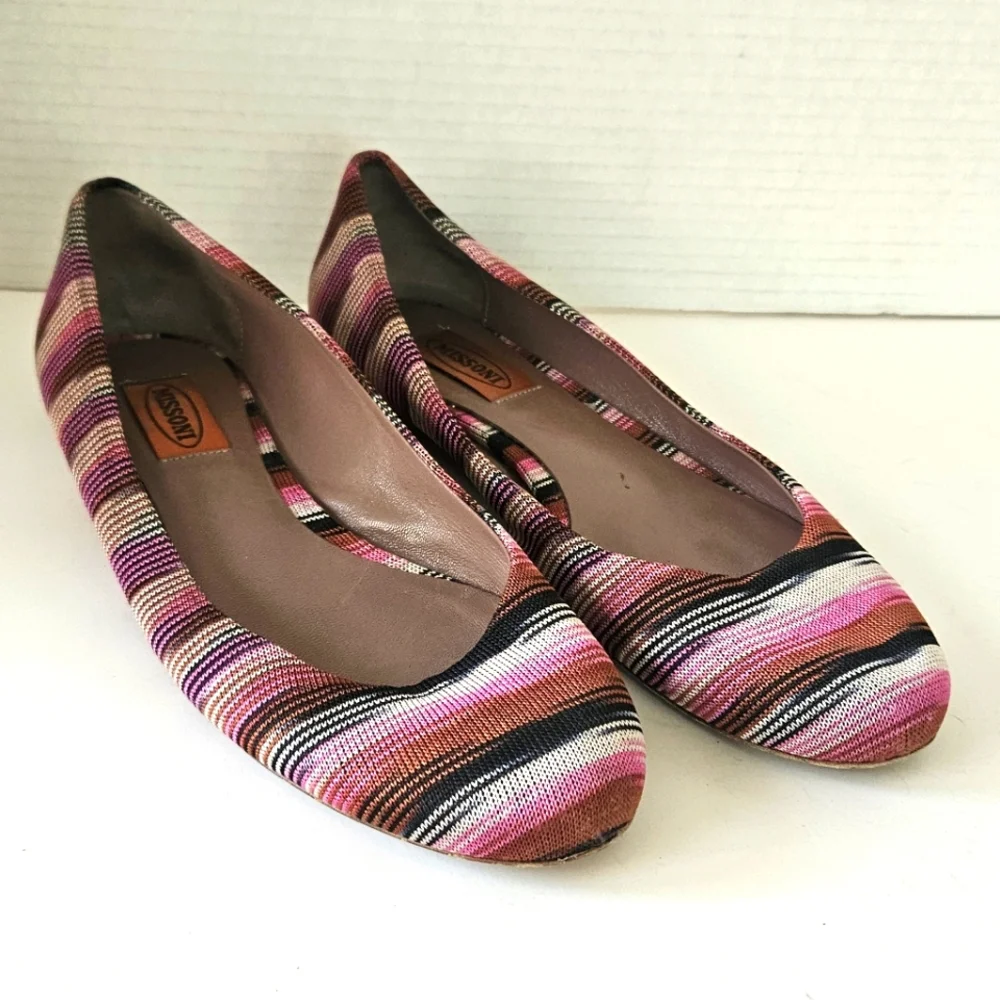 Missoni Womens Striped Fabric‎ And Leather Ballet Flats Size 38